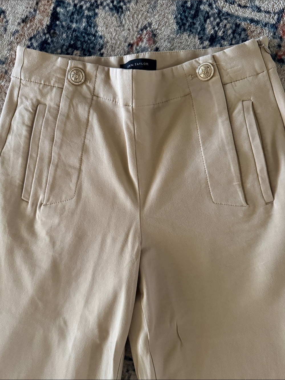 Ann Taylor Wide Leg High Waist Khaki Trousers - Picture 2 of 6